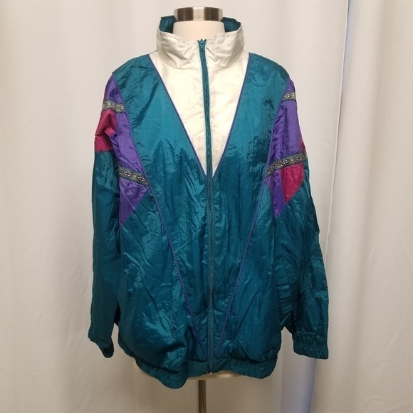 Vintage 80s Retro Bold Spirit All season track jacket Color Block Classic W XL - Picture 1 of 7